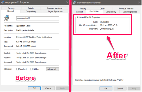 how to view exe and dll file properties