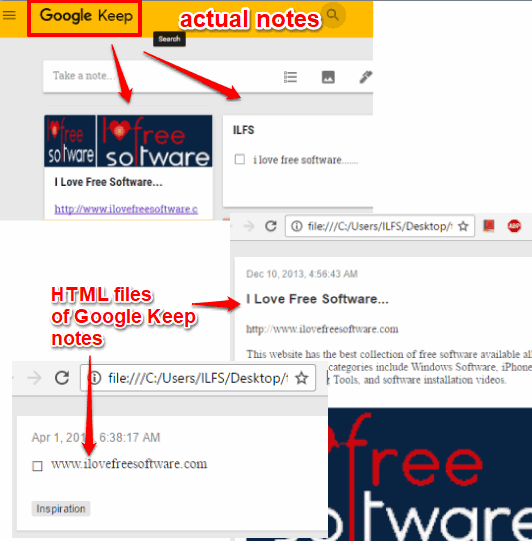 html files of google keep notes