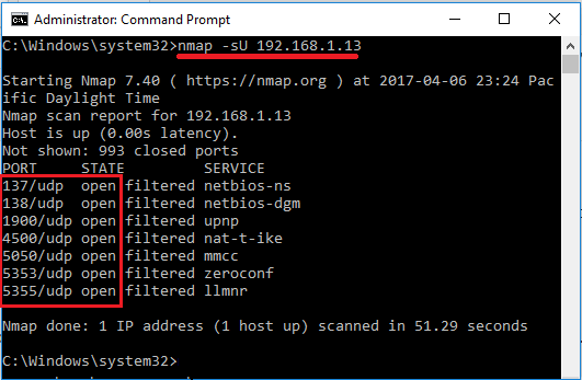 nmap listing open udp ports