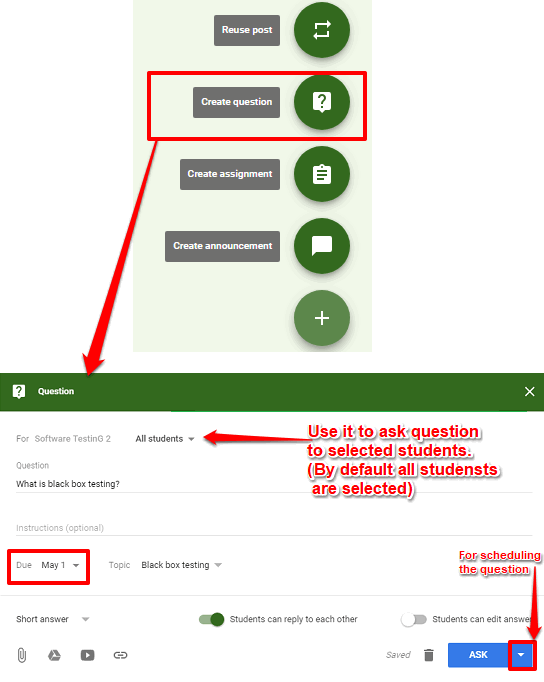 posting question in google classroom