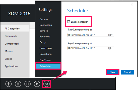 scheduling in xtreem download manager