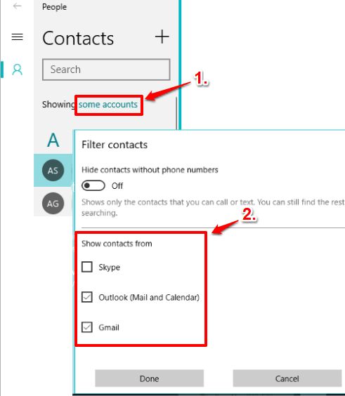 select accounts to show all contacts