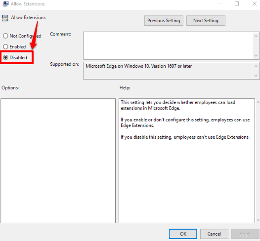 select disabled option and then save changes