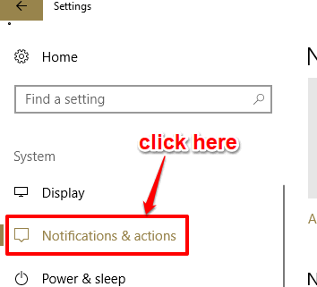 select notifications and action option