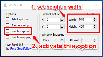 set height and width and enable capture option