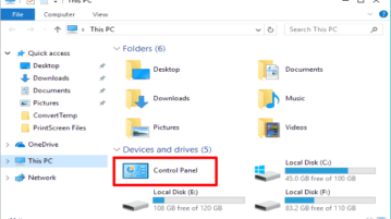 show control panel in file explorer windows 10
