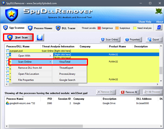 spy dll remover in action