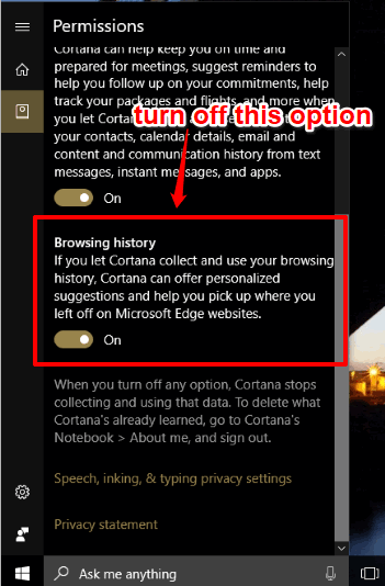 turn off browsing history option