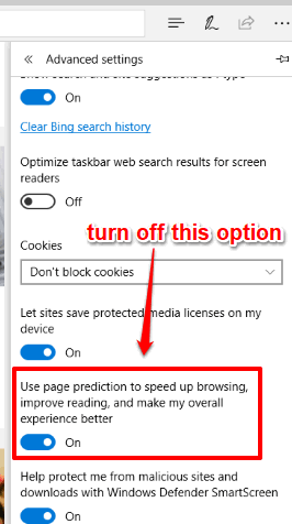 turn off page prediction option