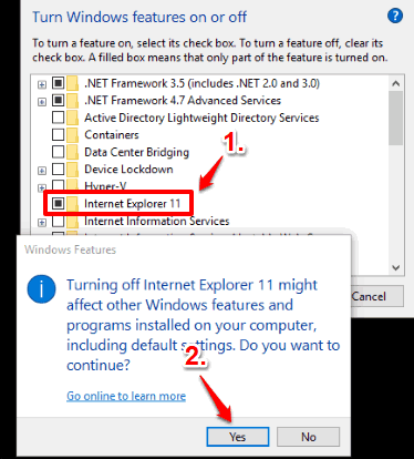 uncheck internet explorer option and confirm change