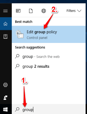 use search box to open group policy