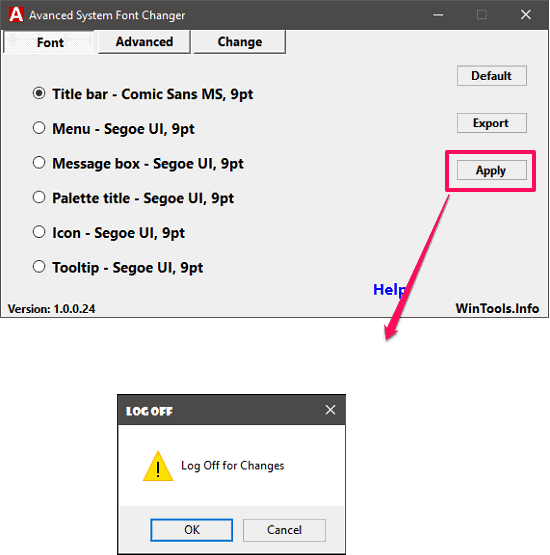 Advanced System Font Changer save chnages log out