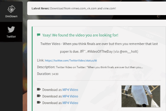 DreDown twitter video downloader website