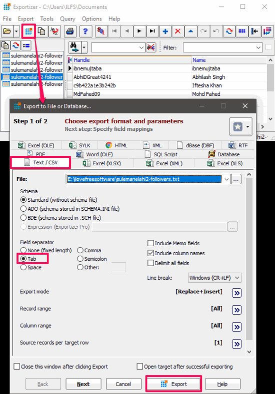 Exportizer CSV to TSv Converter'