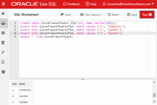 practice sql online on Oracle Live SQL