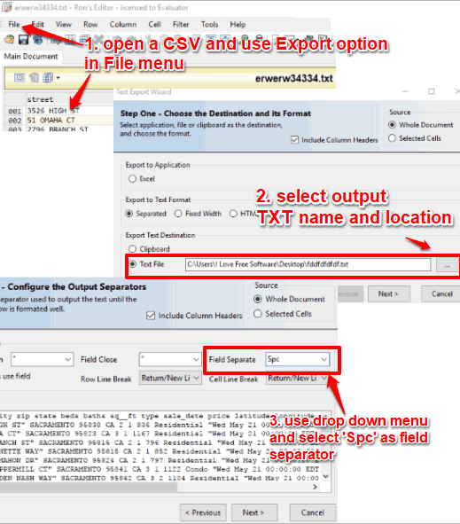 Ron's Editor export csv as txt