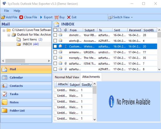 SysTools Outlook Mac Exporter- interface