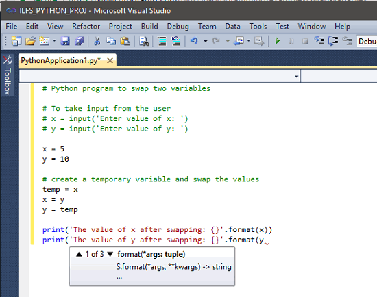 Visual Studio Writing Python Code