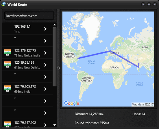 World Route Visual traceroute