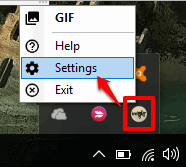 access settings using tray icon