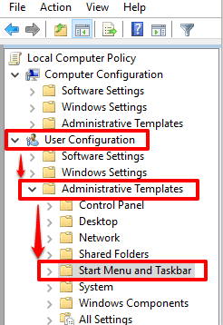 access start menu and taskbar folder