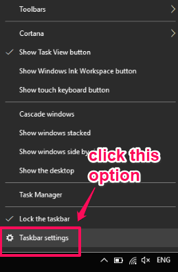 access taskbar settings