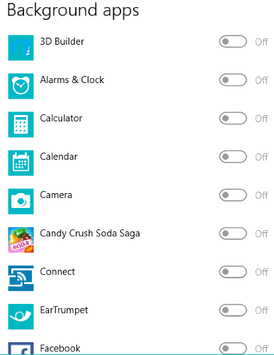 all background apps are turned off