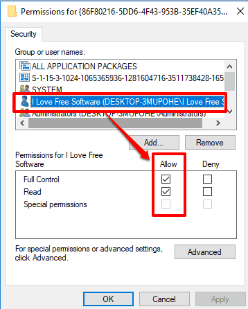 allow full control permission for your pc
