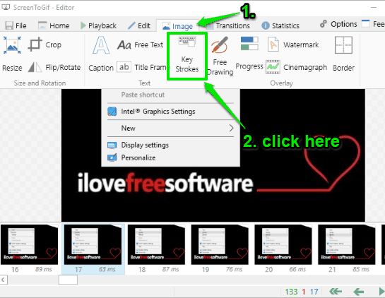click Key Strokes option visible in Image tab