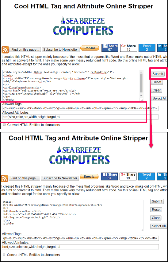 cool html tag and attribute online stripper remover