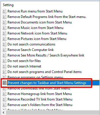 double click prevent changes to taskbar and start menu settings option