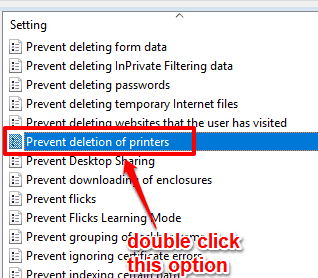 double click prevent deletion of printers option