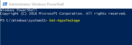 execute appxpackage command