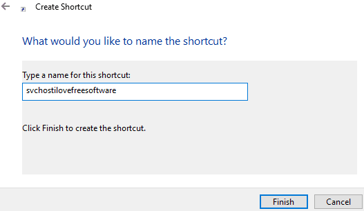 give a name to shortcut and finish wizard