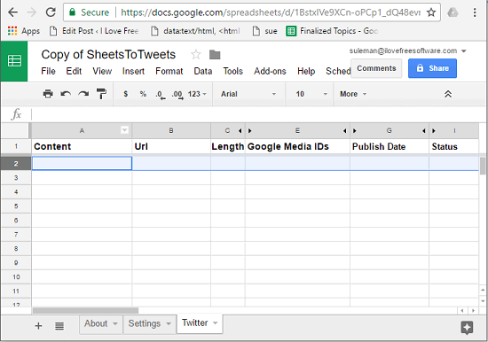 google sheet that schedule tweets