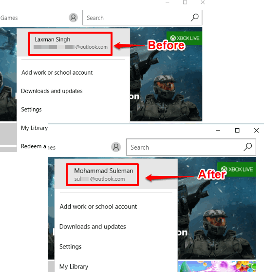 login to store with different account in windows 10