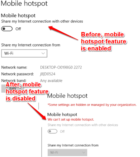 mobile hotspot feature disabled in windows 10