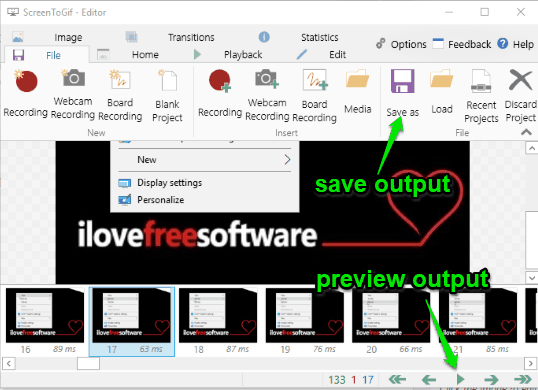 preview and save output