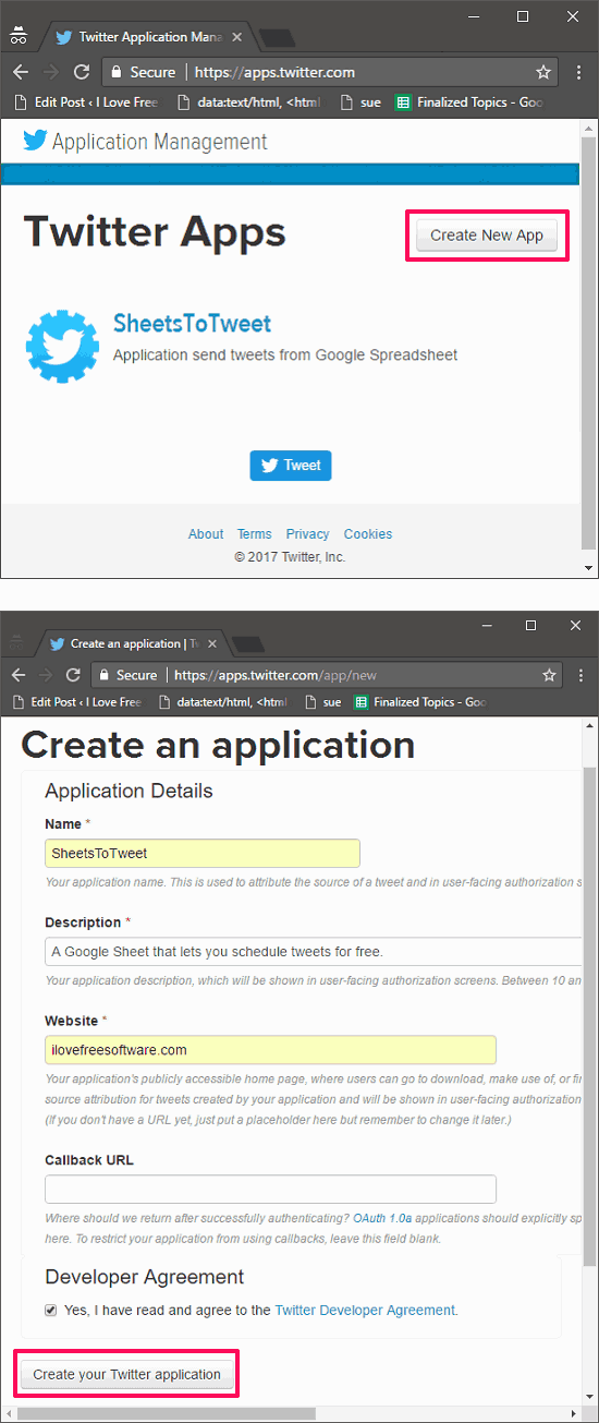 register twitter application