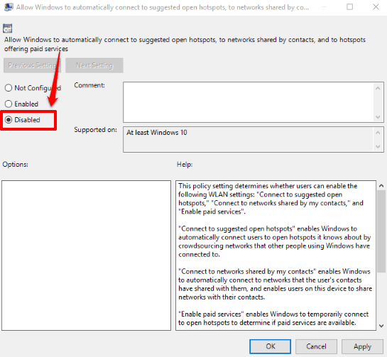select disabled option and save changes