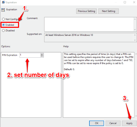 select enabled option and set expiration time