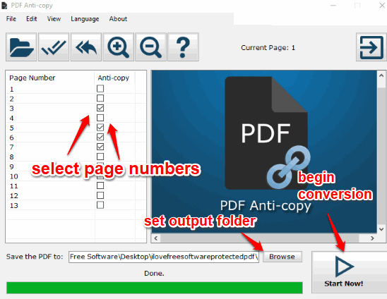 select pdf pages and start conversion