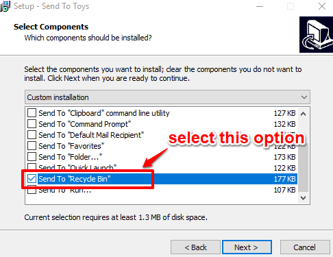 select send to recycle bin option