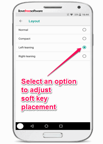 select soft key position in android o