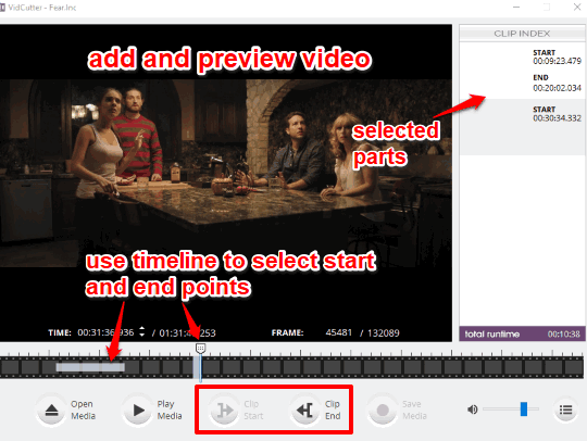select start and end points for output video files