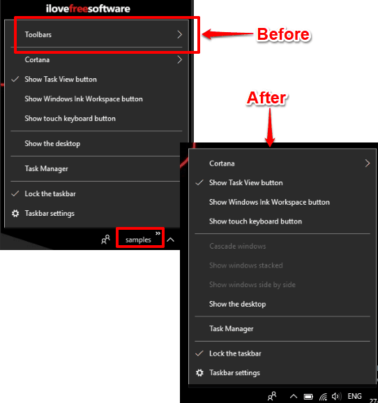 Remove Toolbars Option From Taskbar Context Menu In Windows 10