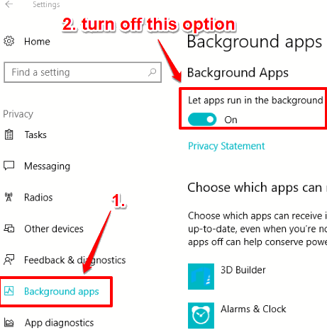 turn off background apps option