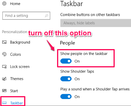turn off show people on the taskbar option