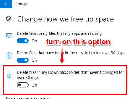turn on delete files in my downloads folder option