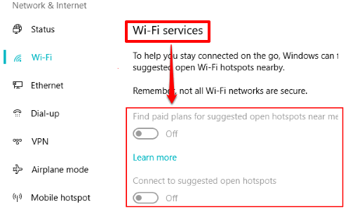 wifi sense or wifi services disabled in windows 10